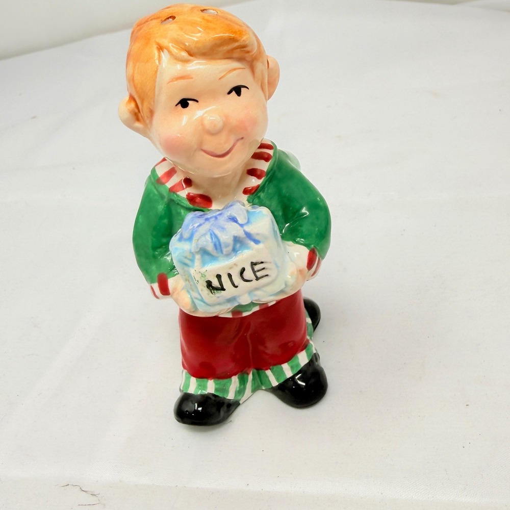 Christmas Naughty or Nice Boy Ceramic Salt Pepper Shaker Holiday Decor 4.75in